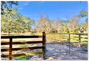 Four rail horse fence with 6x6 posts and galvanized gate